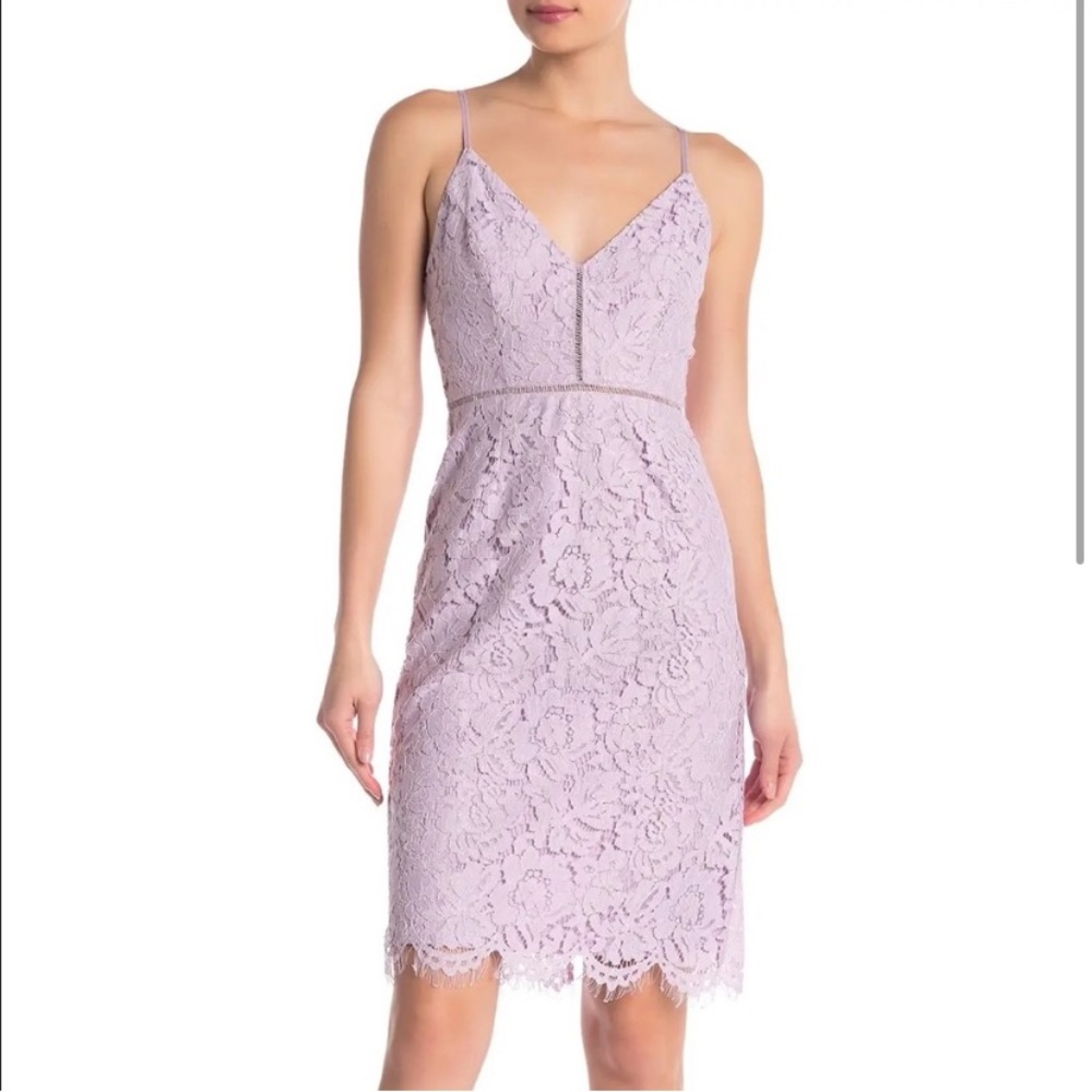 ASTR the label floral lace lilac purple dress tight knee length XS